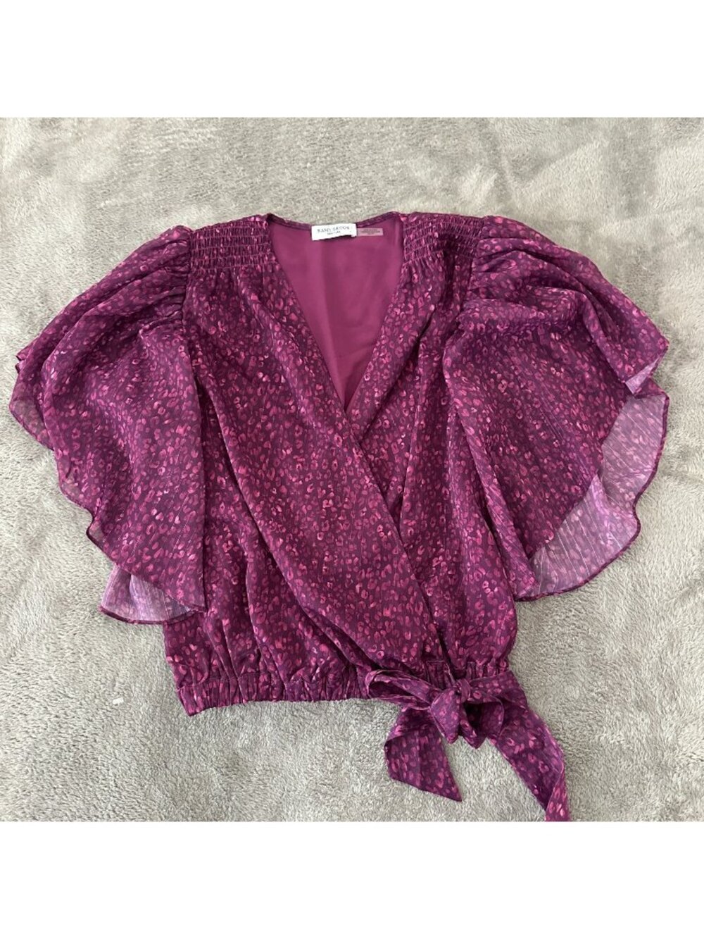Ramy Brook Kitty Flutter Sleeve Wrap Style Blouse Purple XS